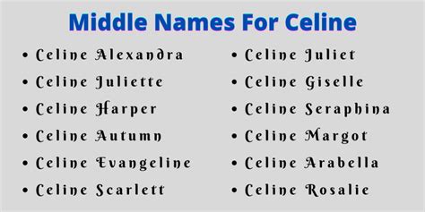 middle names for celine|Middle names for Celine .